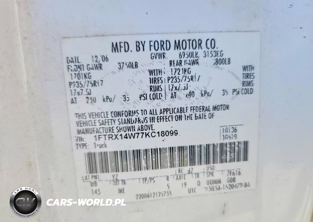 2007 Ford F150 VIN:1FTRX14W77KC18099 - 13