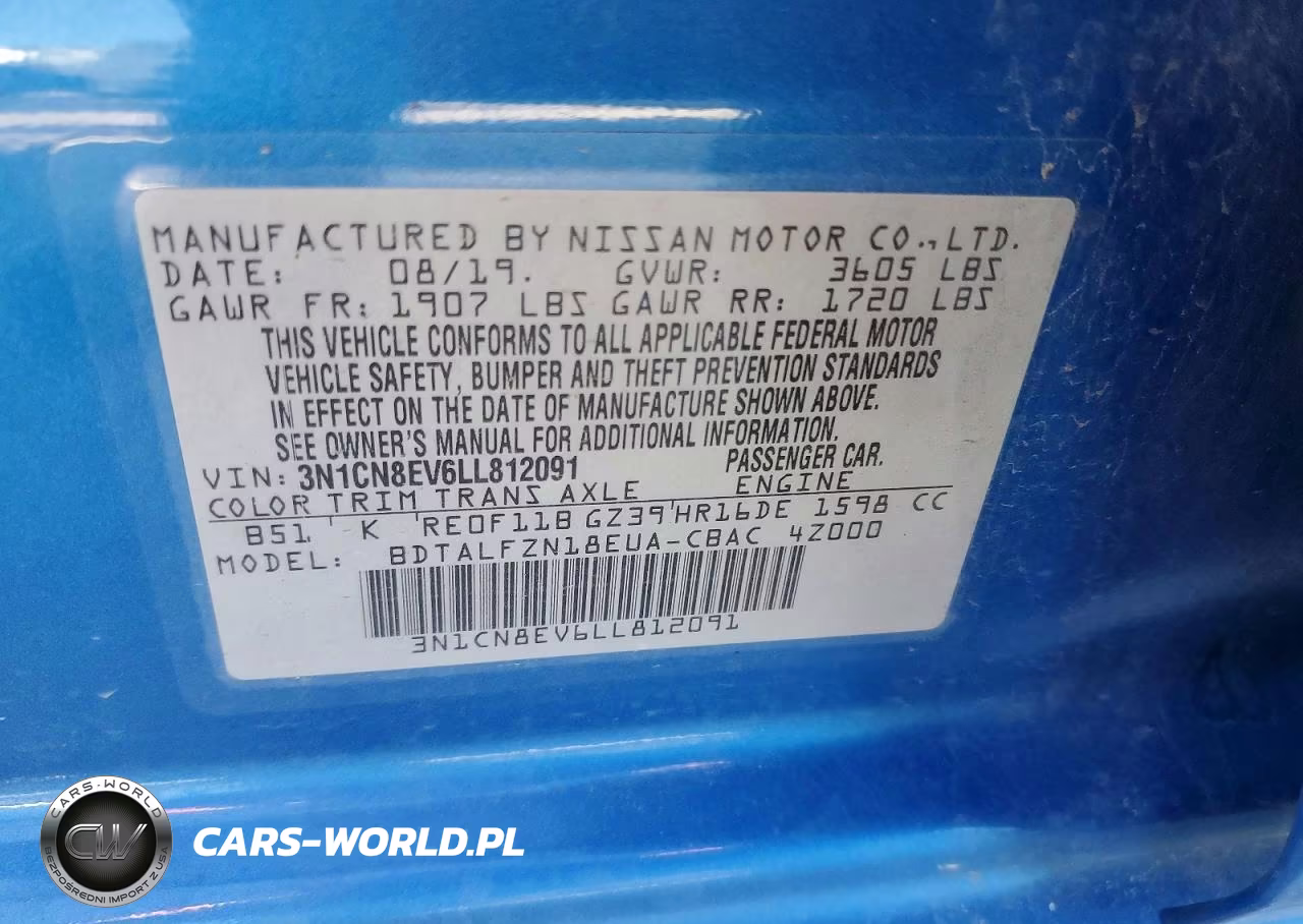 2020 Nissan Versa Sv VIN:3N1CN8EV6LL812091 - 13