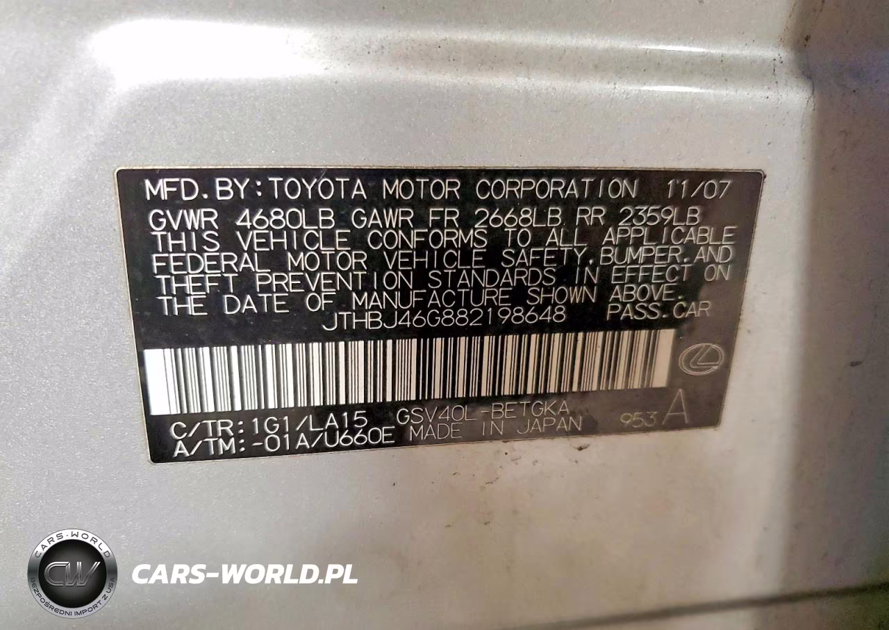 2008 Lexus Es 350 VIN:JTHBJ46G882198648 - 12