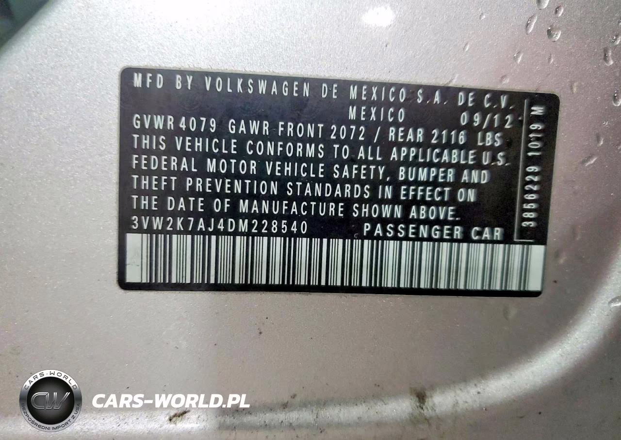 2013 Volkswagen Jetta Base VIN:3VW2K7AJ4DM228540 - 12