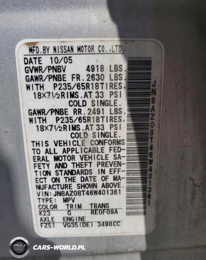 2006 Nissan Murano Sl VIN:JN8AZ08T46W401361 - 14