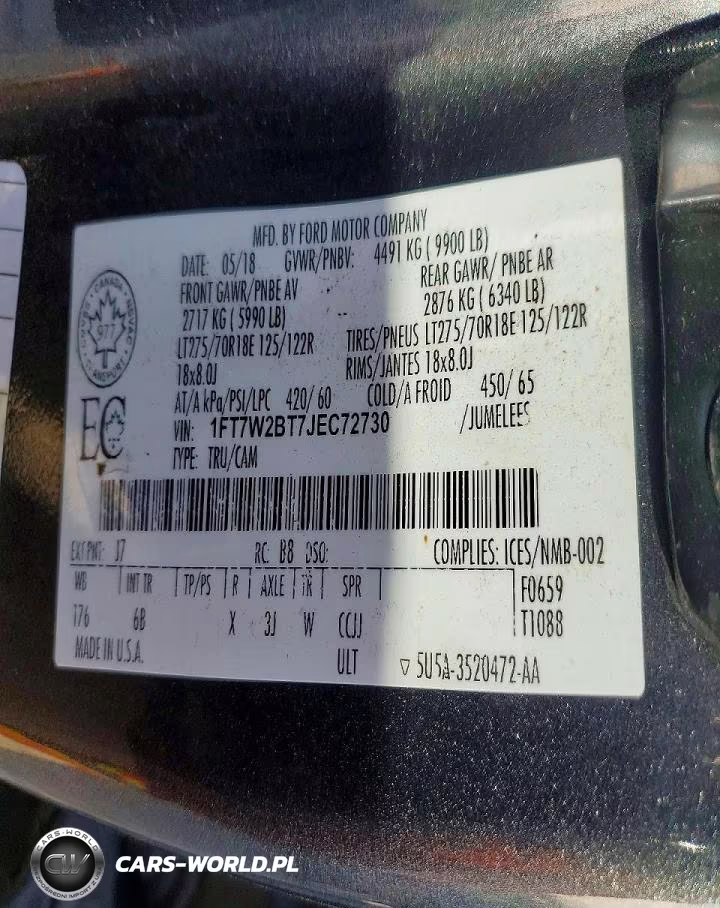 2018 Ford F250 Super Duty VIN:1FT7W2BT7JEC72730 - 12