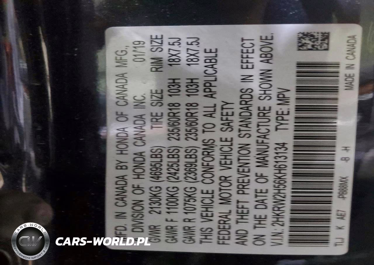 2019 Honda Cr-V Ex VIN:2HKRW2H56KH613134 - 14