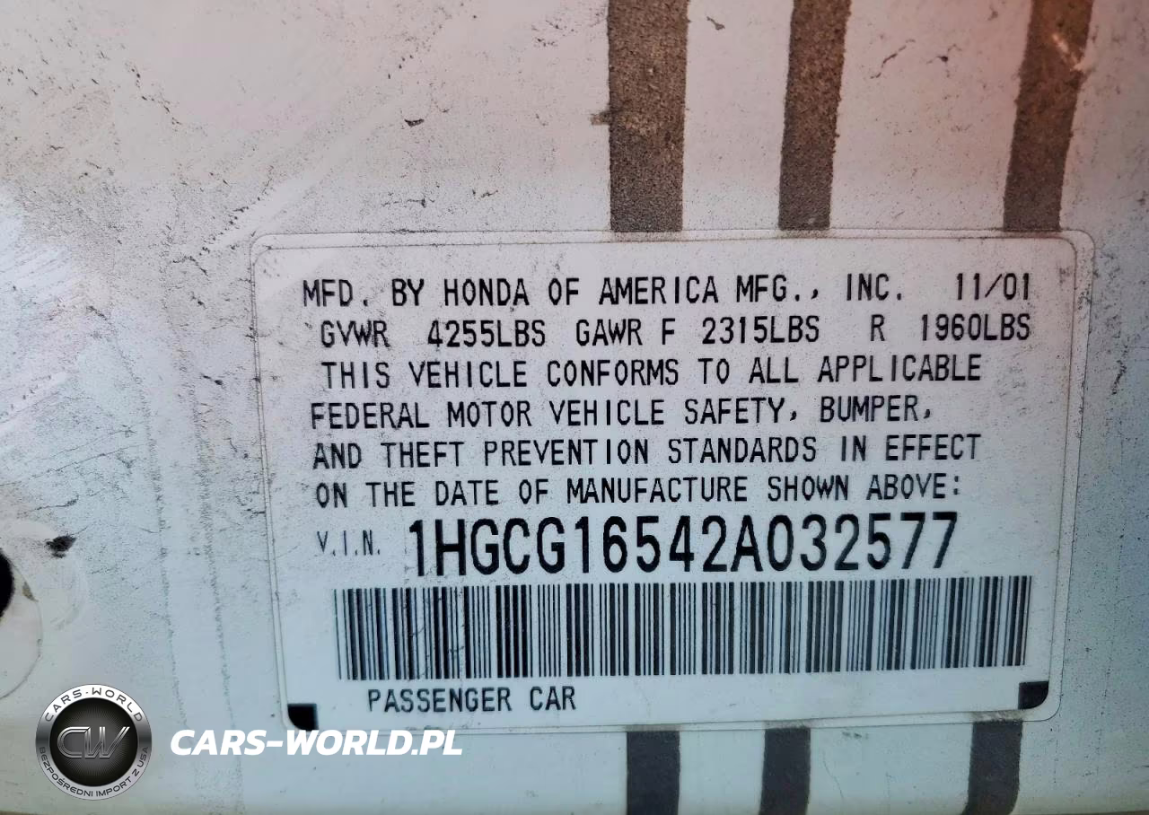 2002 Honda Accord Ex VIN:1HGCG16542A032577 - 12