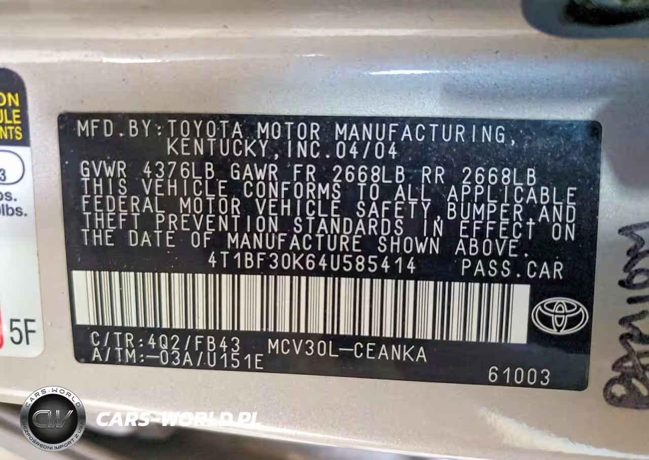 2004 Toyota Camry Le VIN:4T1BF30K64U585414 - 13