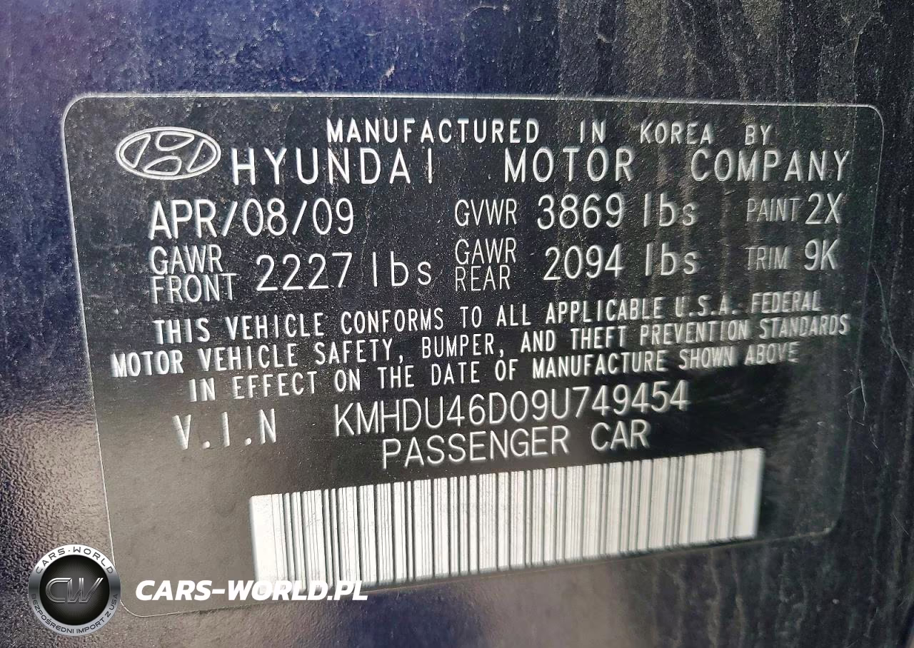 2009 Hyundai Elantra Gls VIN:KMHDU46D09U749454 - 12