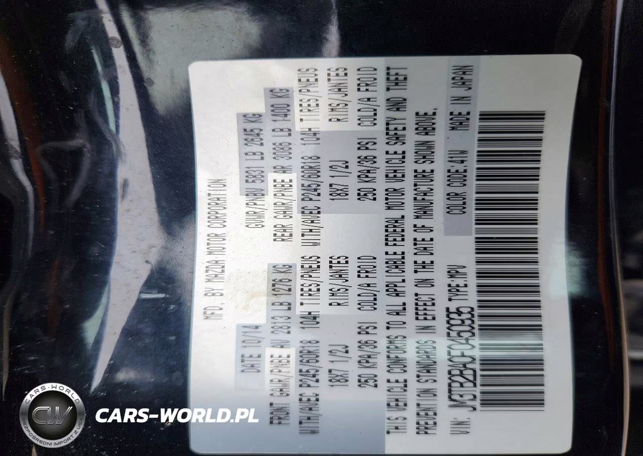 2015 Mazda Cx-9 Sport VIN:JM3TB2BA0F0450935 - 12