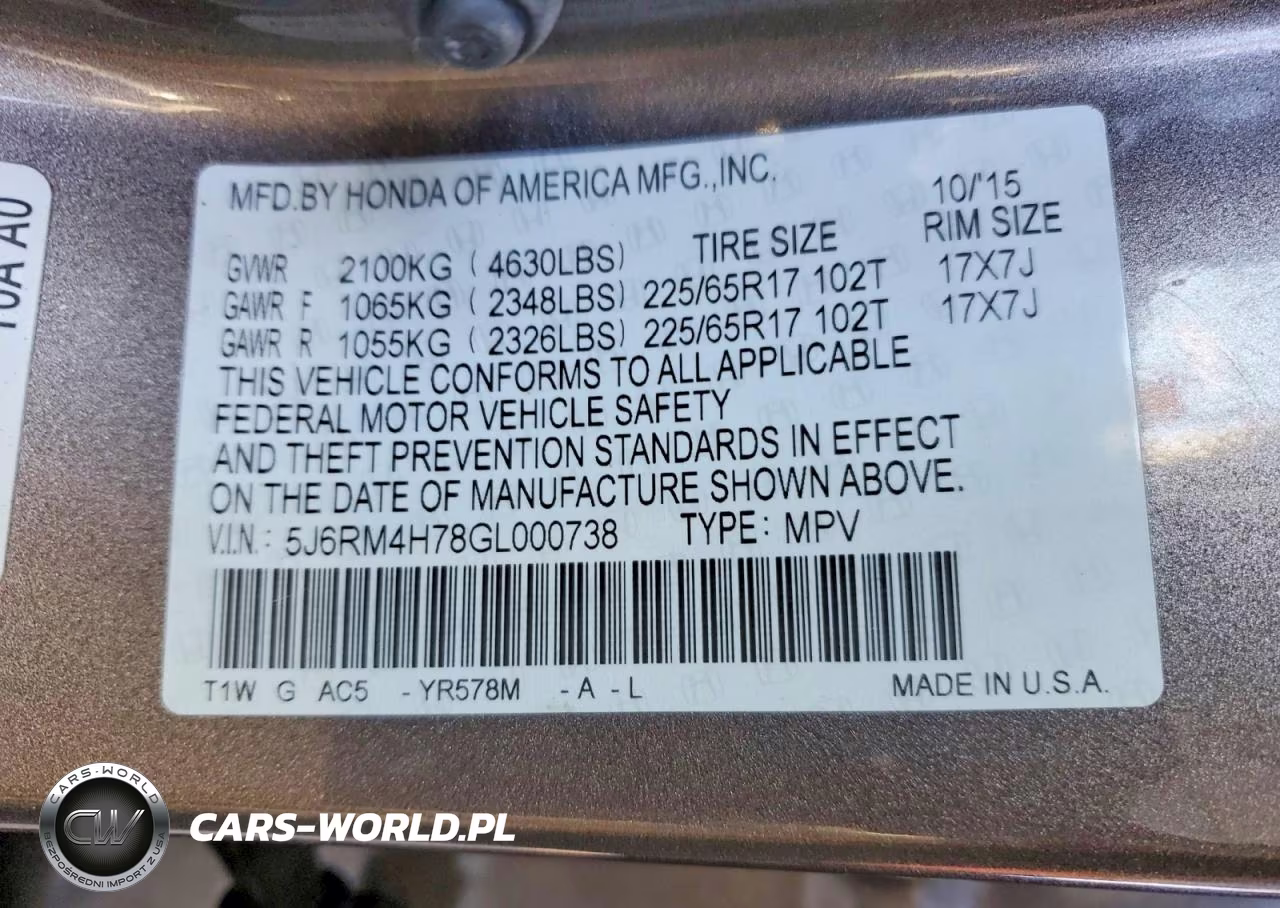 2016 Honda Cr-V Exl VIN:5J6RM4H78GL000738 - 13