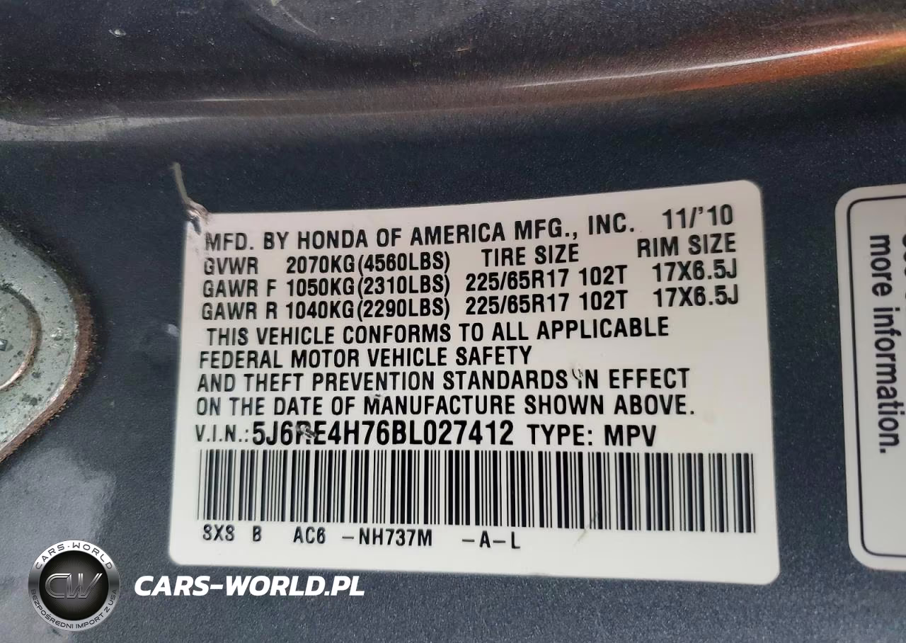 2011 Honda Cr-V Exl VIN:5J6RE4H76BL027412 - 13