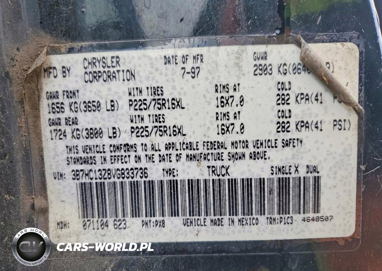 1997 Dodge Ram 1500 VIN:3B7HC13Z8VG833736 - 12