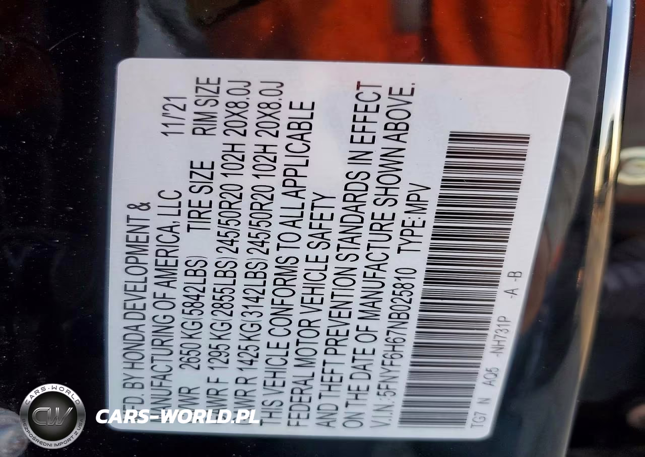 2022 Honda Pilot Touring VIN:5FNYF6H67NB025810 - 14