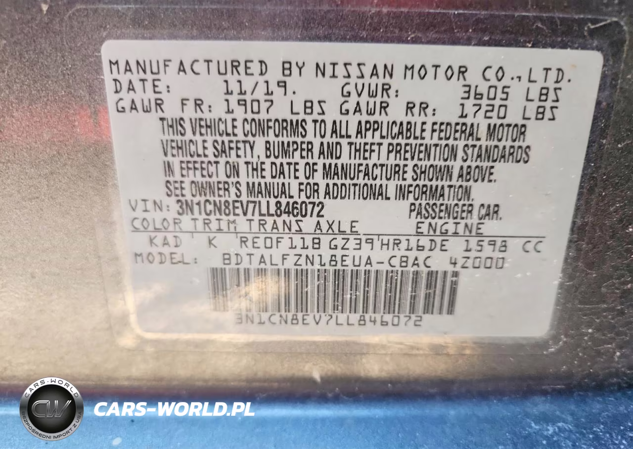 2020 Nissan Versa Sv VIN:3N1CN8EV7LL846072 - 12