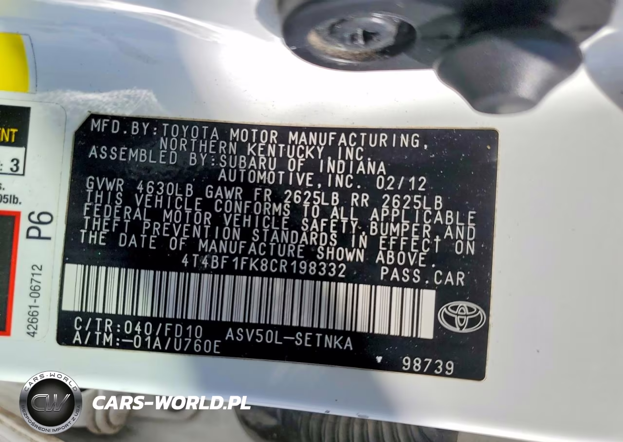 2012 Toyota Camry Base VIN:4T4BF1FK8CR198332 - 13