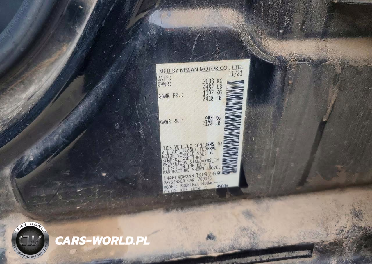2022 Nissan Altima Sv VIN:1N4BL4DWXNN309769 - 12
