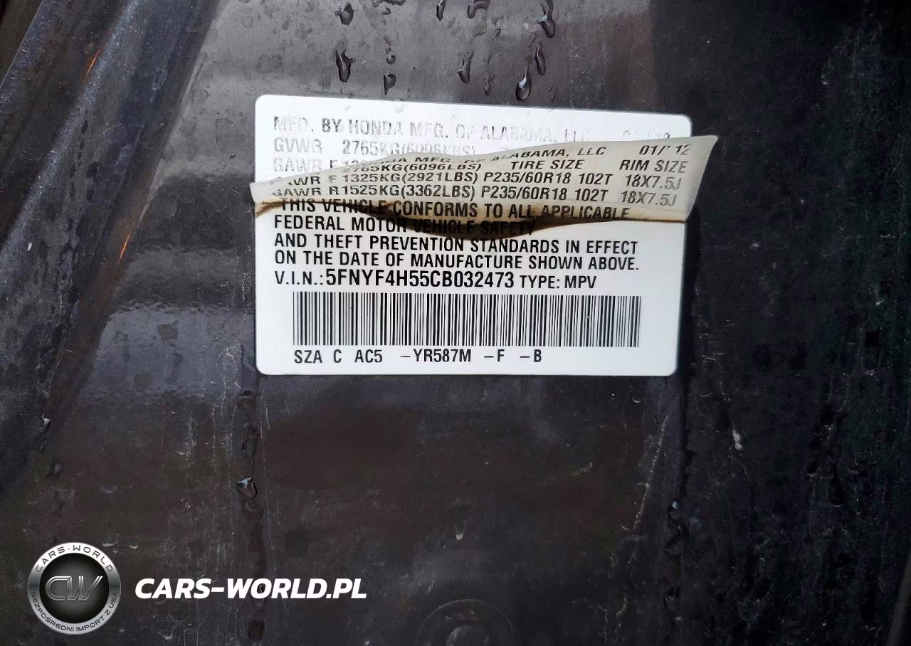 2012 Honda Pilot Exl VIN:5FNYF4H55CB032473 - 13