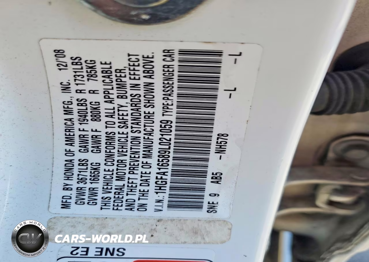 2009 Honda Civic Lx VIN:1HGFA16589L021059 - 12