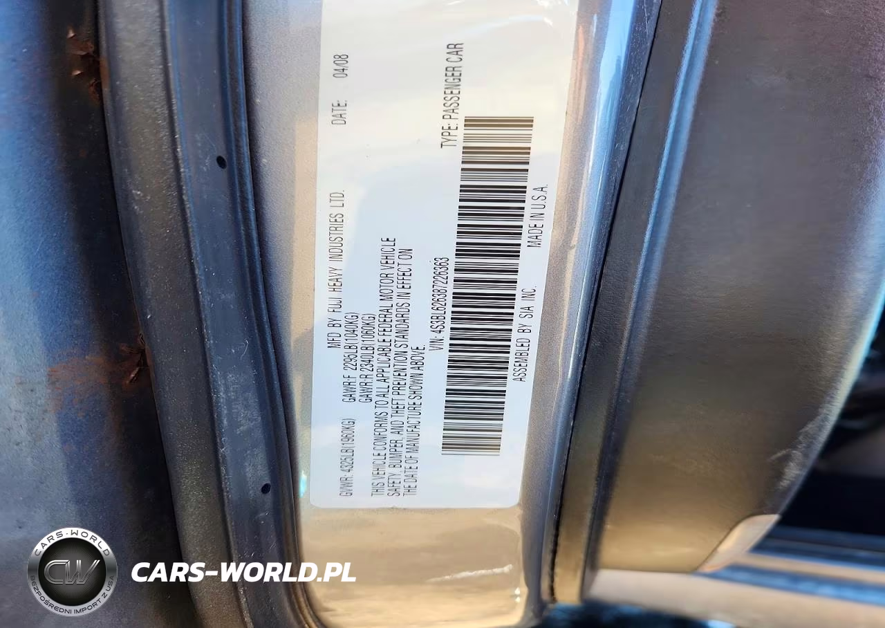 2008 Subaru Legacy 2.5I Limited VIN:4S3BL626387226363 - 12