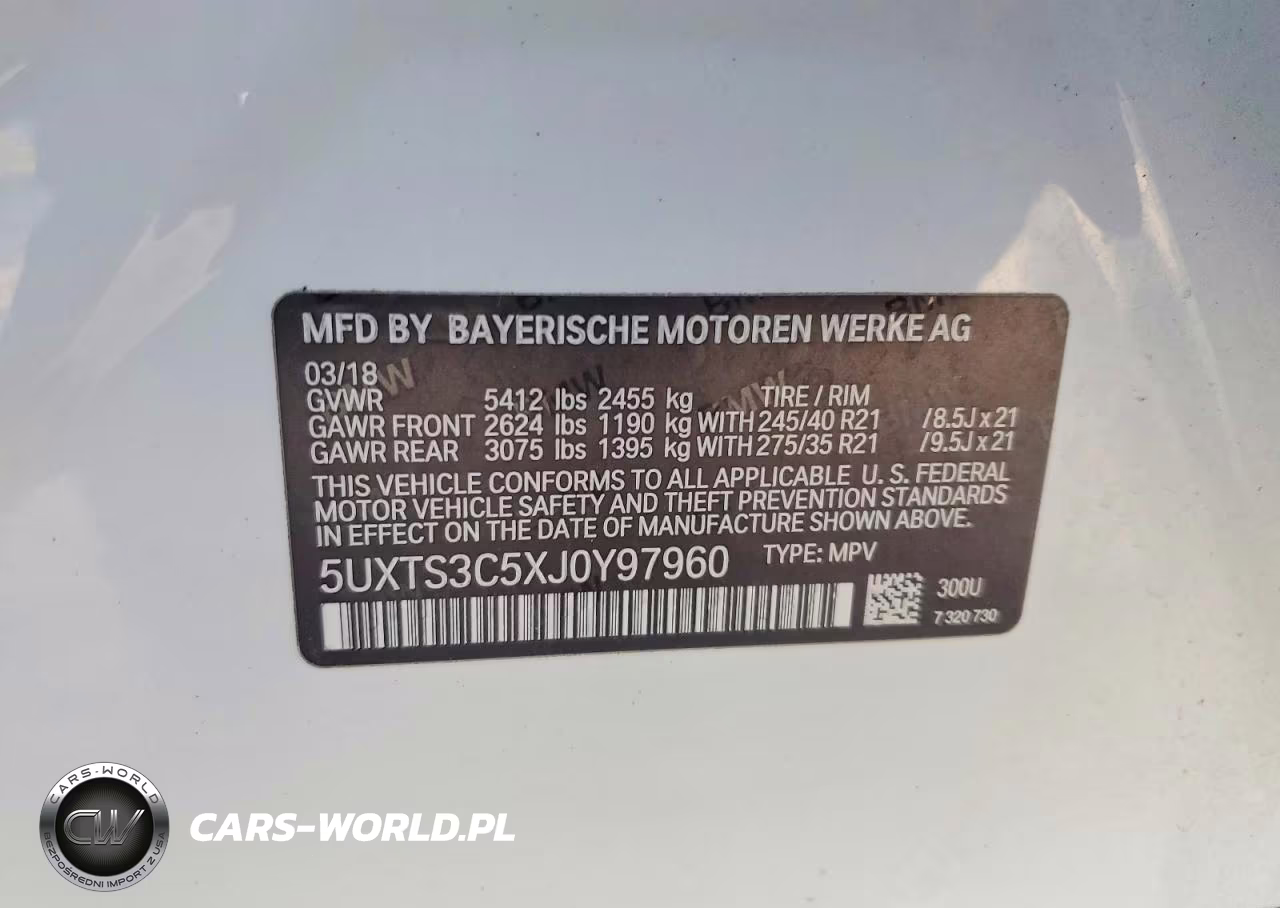 2018 BMW X3 VIN:5UXTS3C5XJ0Y97960 - 13