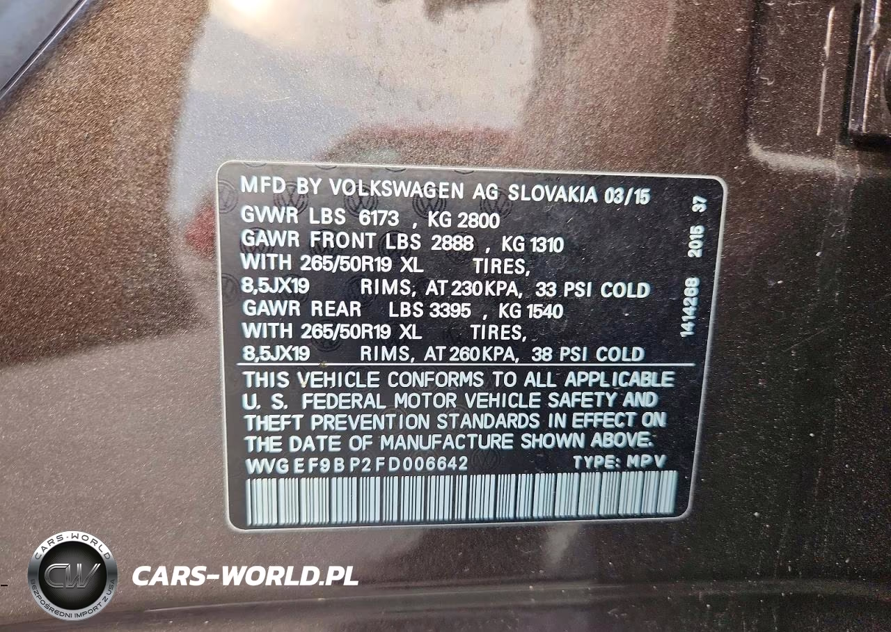 2015 Volkswagen Touareg V6 VIN:WVGEF9BP2FD006642 - 12