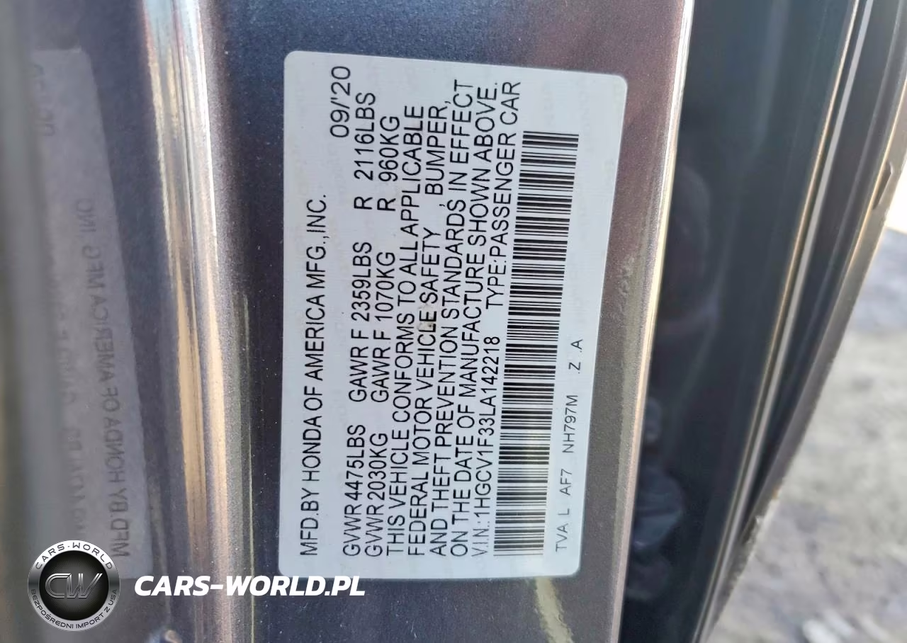 2020 Honda Accord Sport VIN:1HGCV1F33LA142218 - 12