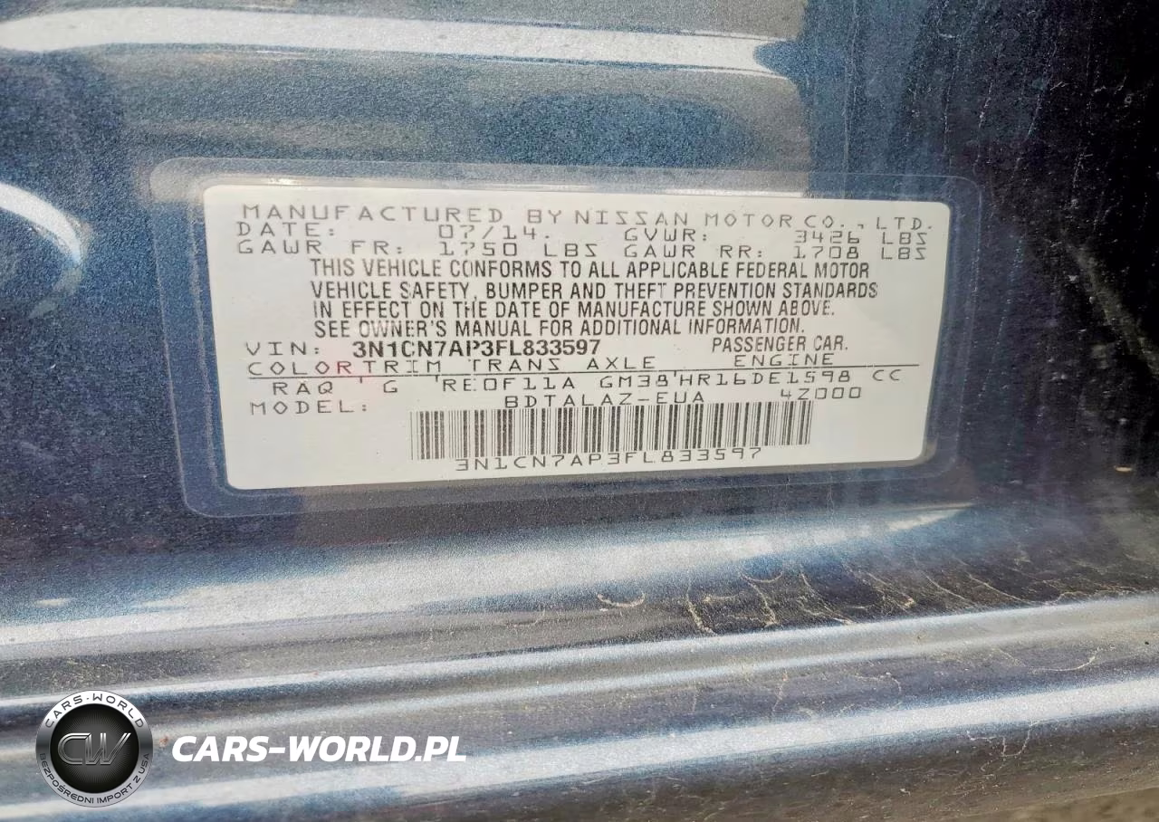 2015 Nissan Versa S VIN:3N1CN7AP3FL833597 - 12