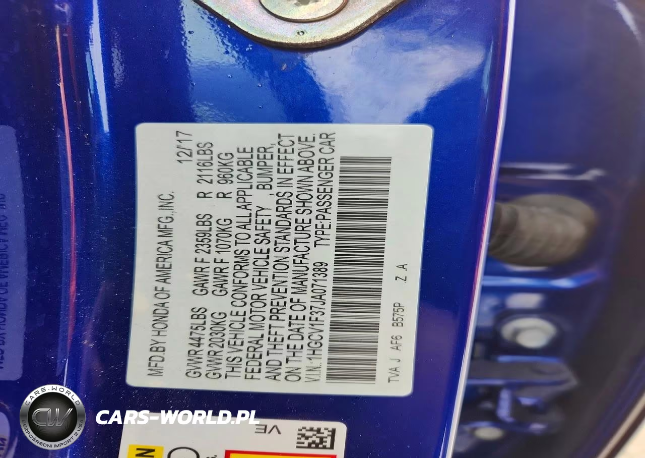 2018 Honda Accord Sport VIN:1HGCV1F37JA071389 - 12
