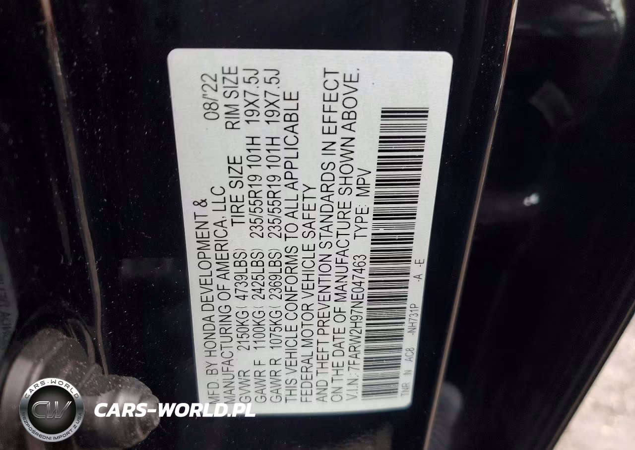2022 Honda Cr-V Touring VIN:7FARW2H97NE047463 - 14