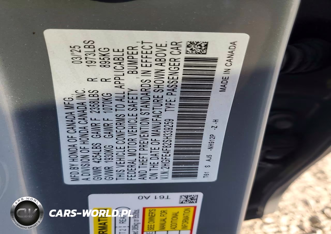2025 Honda Civic Sport VIN:2HGFE4F82SH339259 - 12