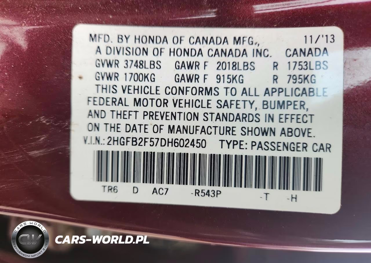 2013 Honda Civic Lx VIN:2HGFB2F57DH602450 - 13