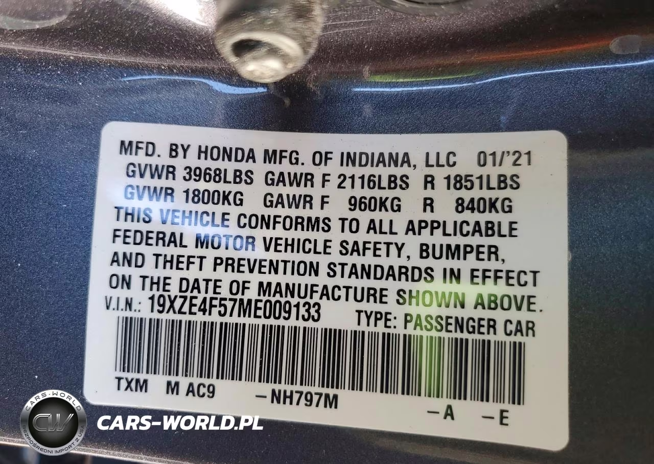 2021 Honda Insight Ex VIN:19XZE4F57ME009133 - 12