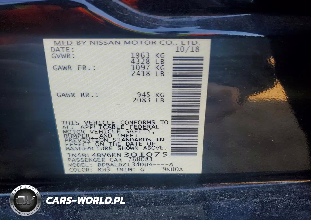 2019 Nissan Altima S VIN:1N4BL4BV6KN301075 - 12