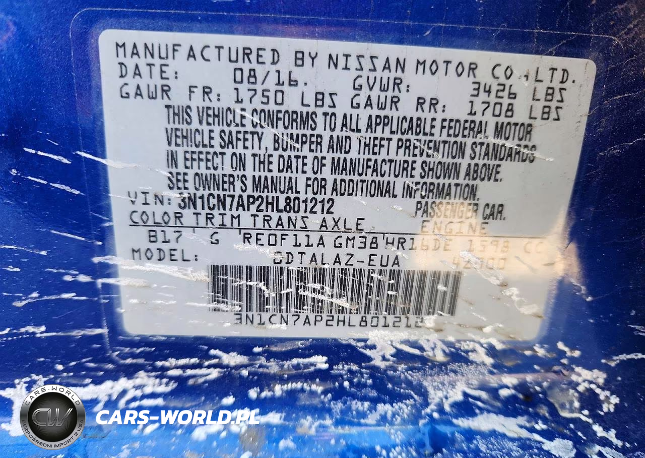 2017 Nissan Versa 1.6 S Plus VIN:3N1CN7AP2HL801212 - 13