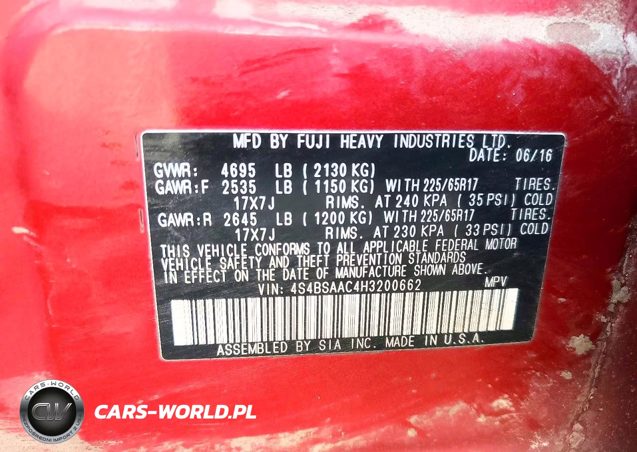 2017 Subaru Outback 2.5I VIN:4S4BSAAC4H3200662 - 12