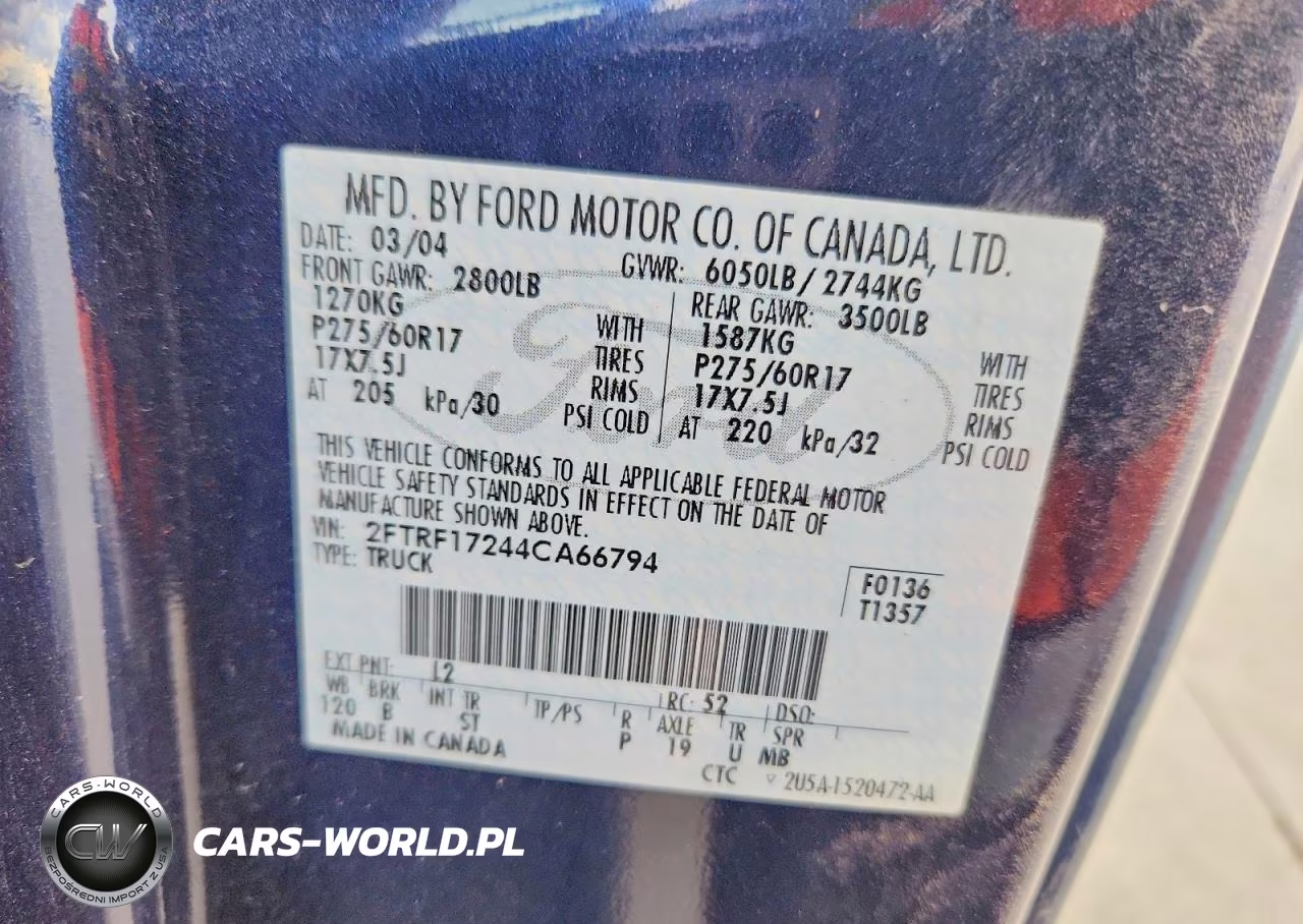 2004 Ford F-150 Heritage Classic VIN:2FTRF17244CA66794 - 12