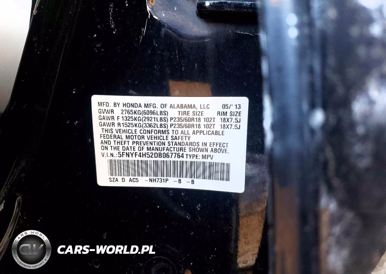 2013 Honda Pilot Exl VIN:5FNYF4H52DB067764 - 12