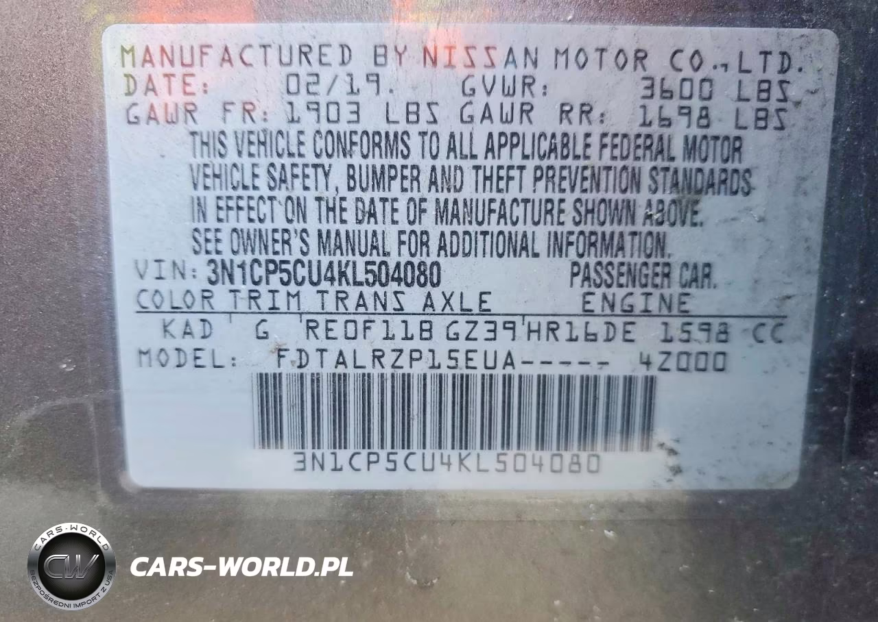 2019 Nissan Kicks S VIN:3N1CP5CU4KL504080 - 14