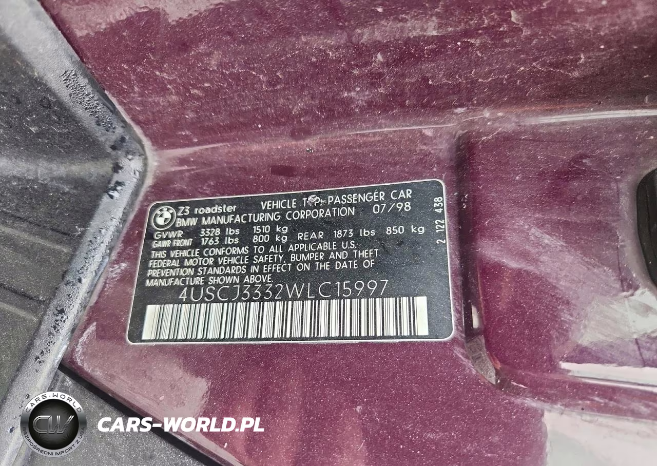 1998 BMW Z3 2.8 VIN:4USCJ3332WLC15997 - 13