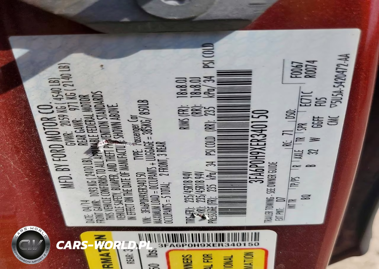 2014 Ford Fusion Se VIN:3FA6P0H9XER340150 - 12