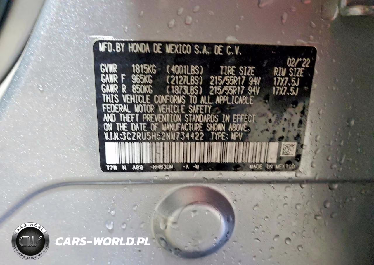 2022 Honda Hr-V Ex VIN:3CZRU5H52NM734422 - 14