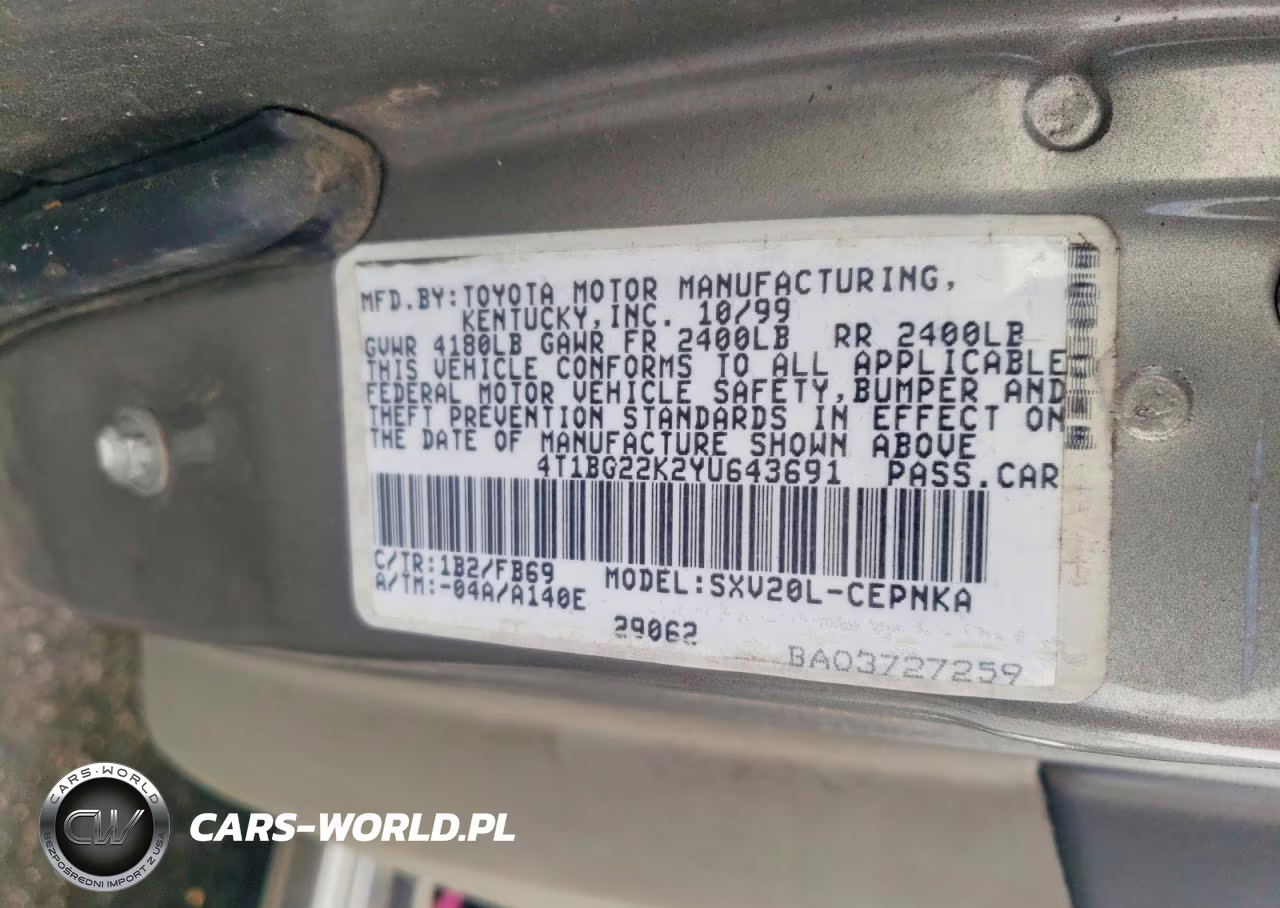 2000 Toyota Camry Ce VIN:4T1BG22K2YU643691 - 12