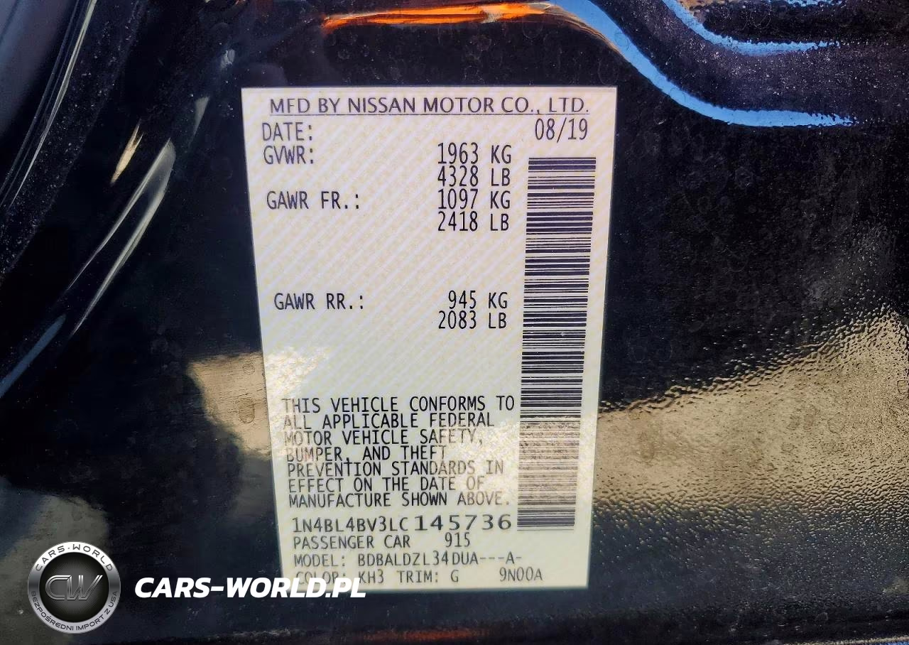 2020 Nissan Altima S VIN:1N4BL4BV3LC145736 - 12