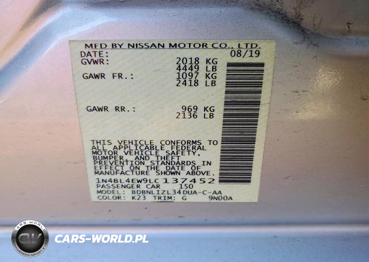 2020 Nissan Altima Sl VIN:1N4BL4EW9LC137452 - 12