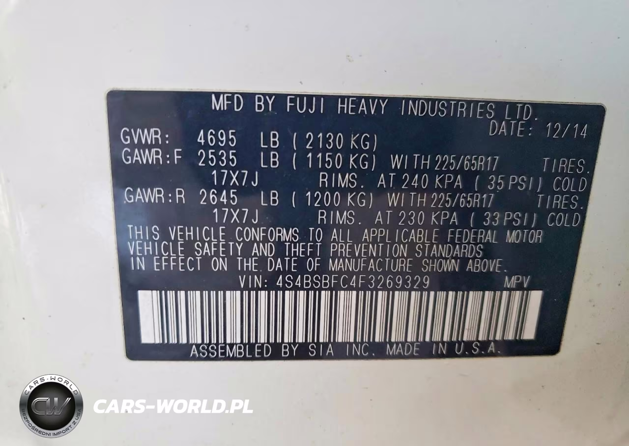 2015 Subaru Outback 2.5I Premium VIN:4S4BSBFC4F3269329 - 13
