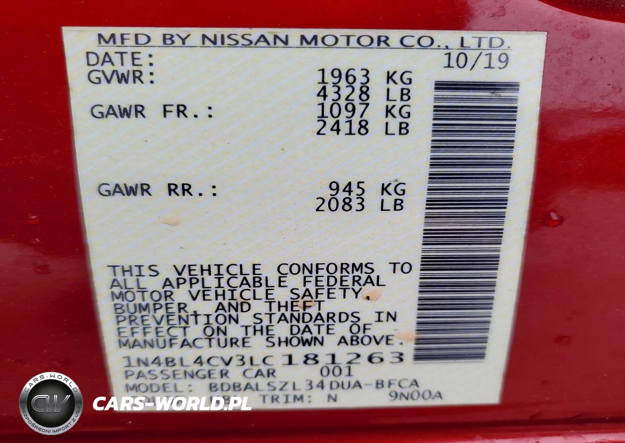 2020 Nissan Altima Sr VIN:1N4BL4CV3LC181263 - 12