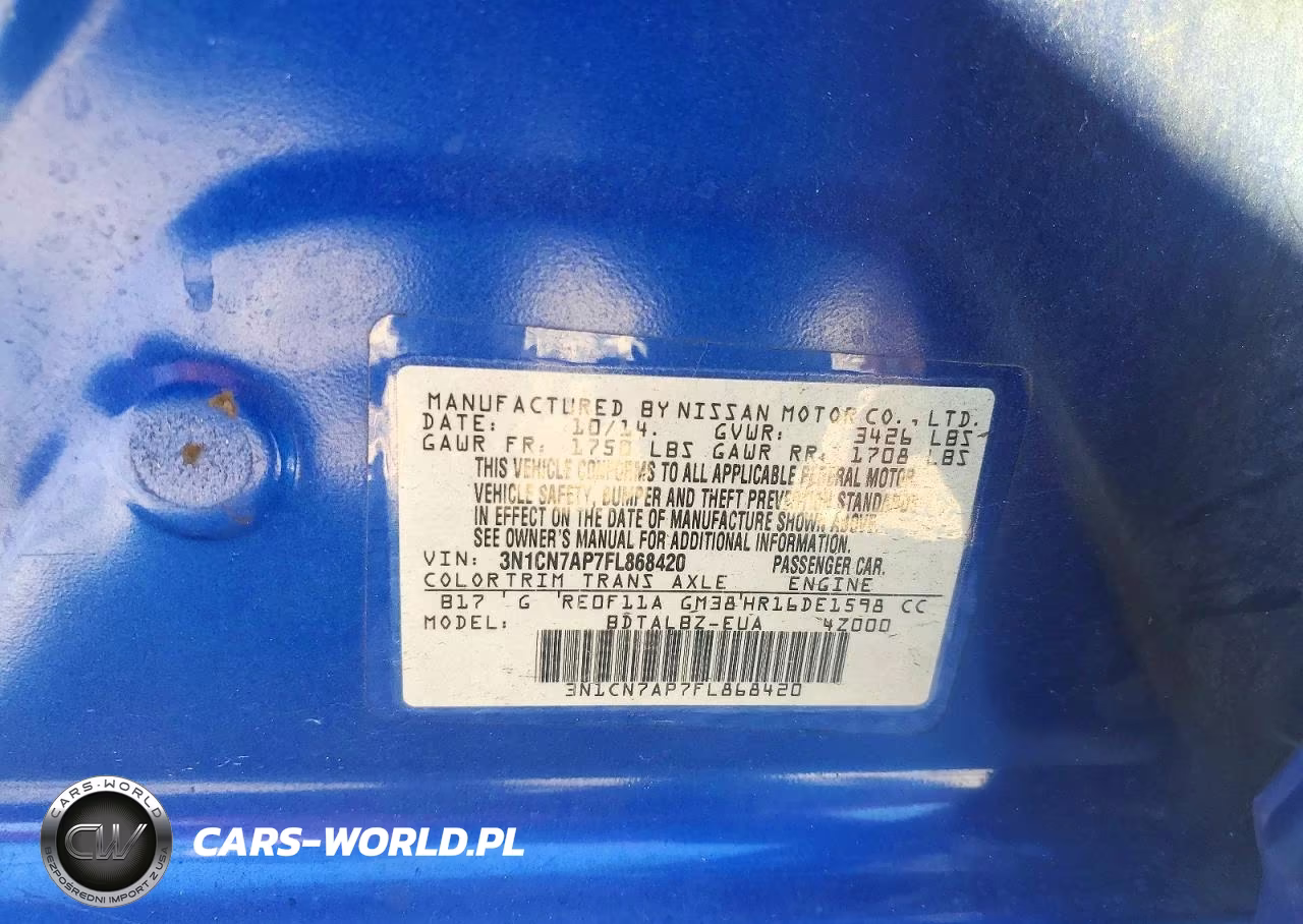 2015 Nissan Versa 1.6 Sv VIN:3N1CN7AP7FL868420 - 12
