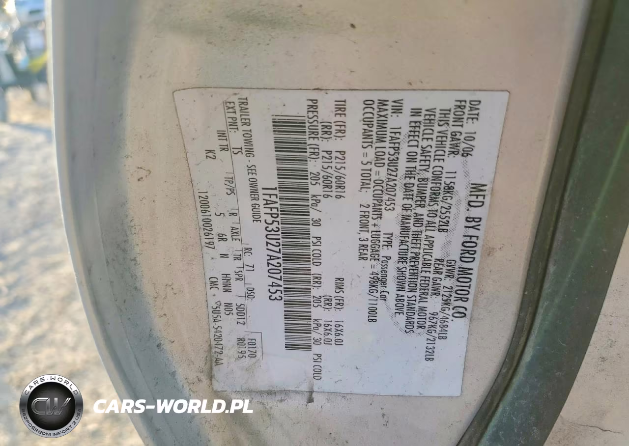 2007 Ford Taurus Se VIN:1FAFP53U27A207453 - 12