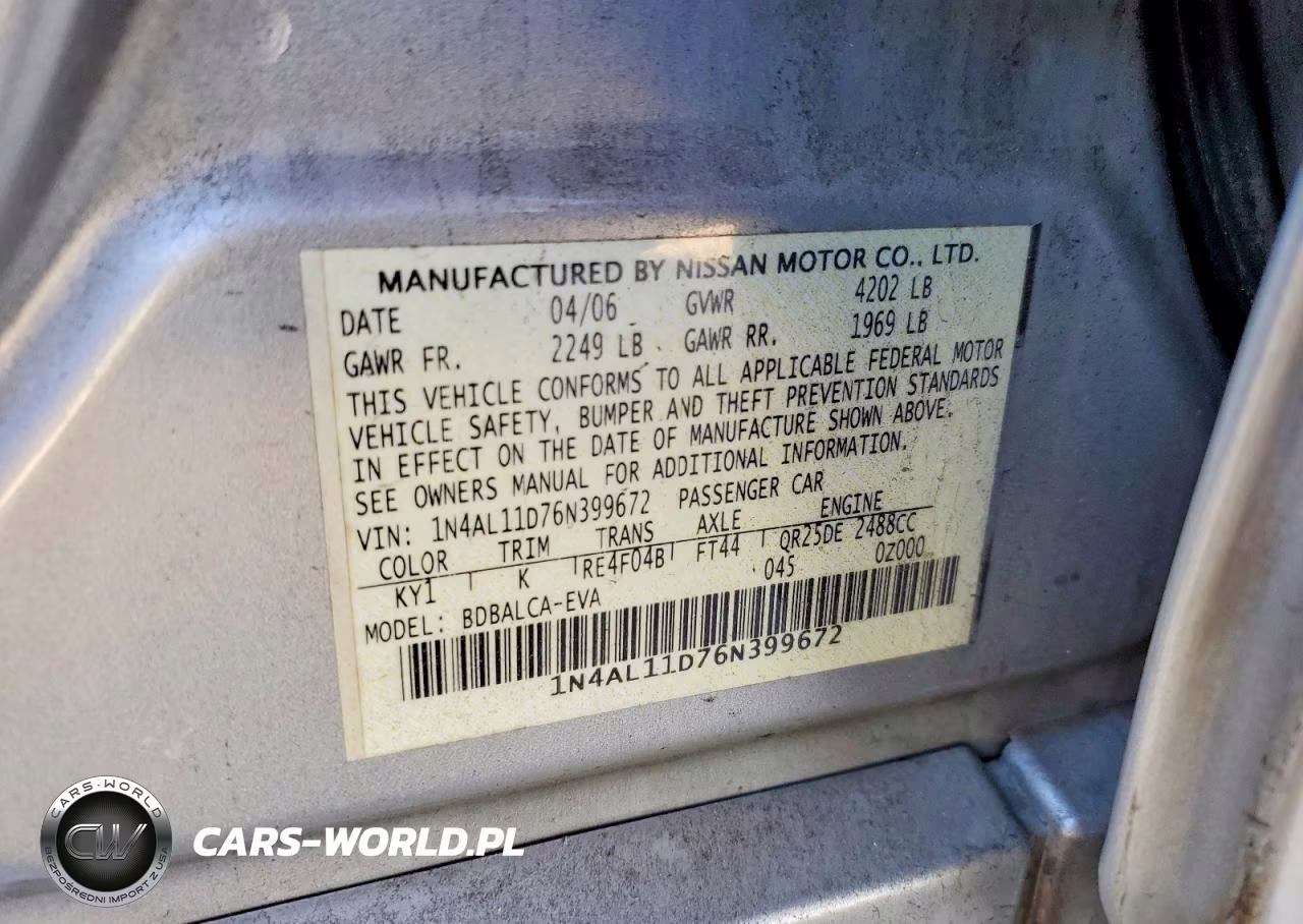 2006 Nissan Altima S VIN:1N4AL11D76N399672 - 12