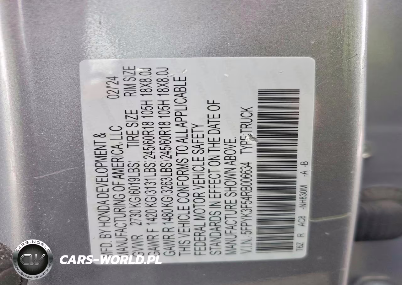 2024 Honda Ridgeline Rtl VIN:5FPYK3F54RB006634 - 13