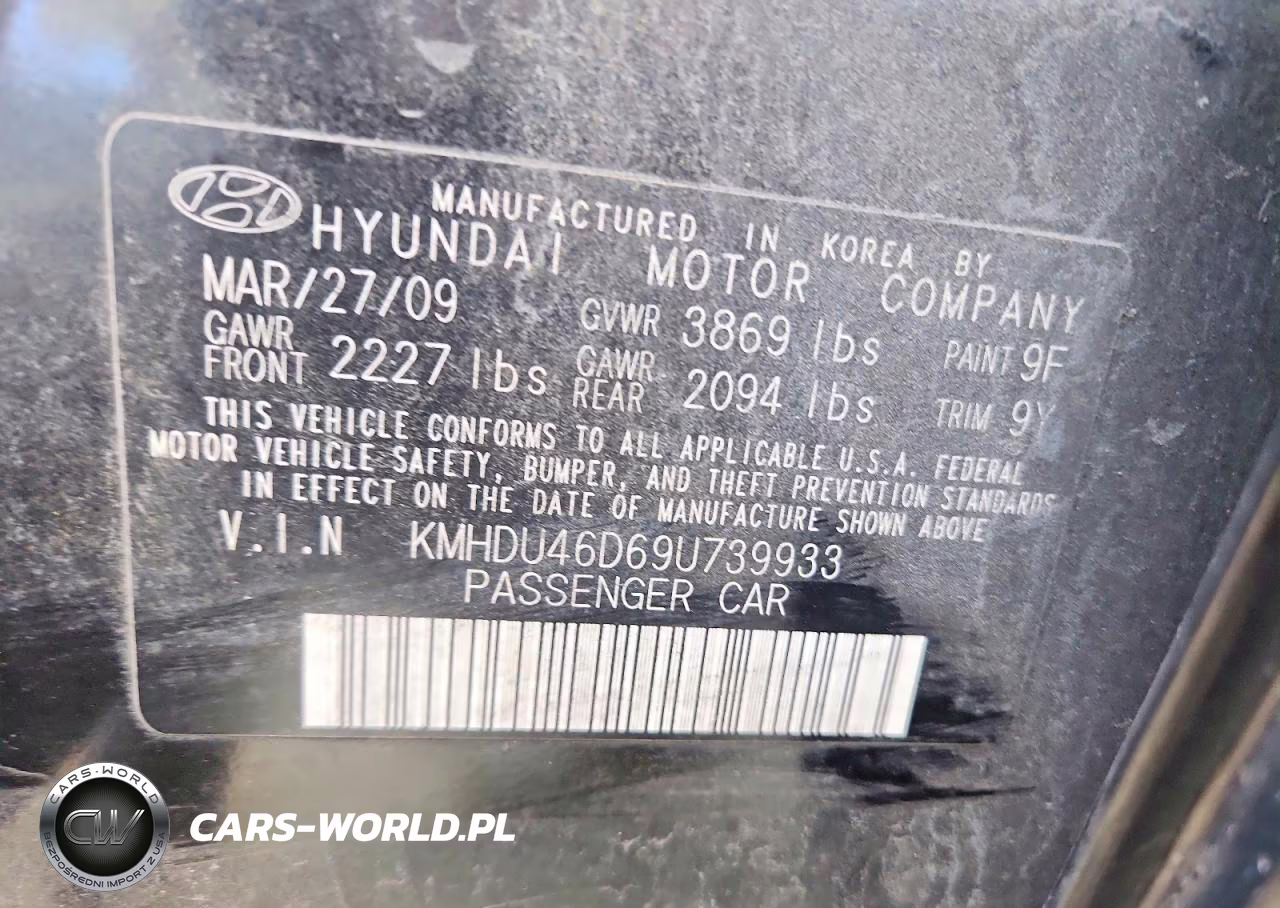 2009 Hyundai Elantra Gls VIN:KMHDU46D69U739933 - 12