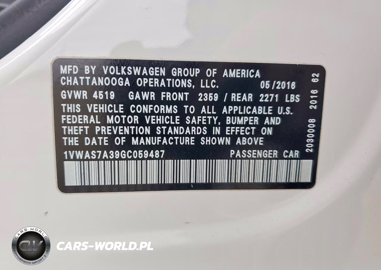 2016 Volkswagen Passat S VIN:1VWAS7A39GC059487 - 12
